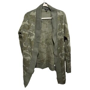 Express Womens S Camouflage Open Front Cardigan Green Cotton Knit Sweater Camo